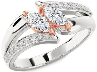 Diamond Platinum & Rose Gold Marquise Two Stone Ring