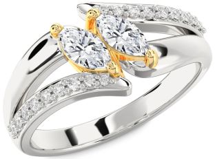 Diamond Platinum & Yellow Gold Marquise Two Stone Ring