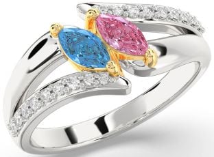 Diamond Silver & 10K gold Marquise Two Stone Promise Ring