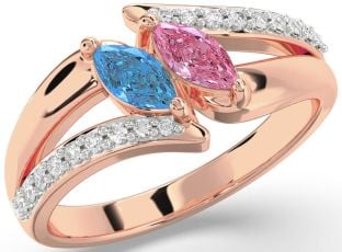 Diamond Rose Gold Marquise Two Stone Promise Ring