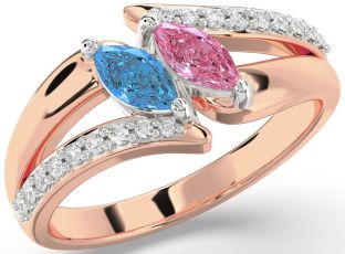 Diamond White Rose Gold Marquise Two Stone Promise Ring