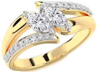 Diamond Platinum & Yellow Gold Marquise Two Stone Ring