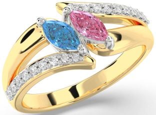 Diamond Platinum & Yellow Gold Marquise Two Stone Promise Ring