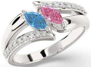 Diamond Silver Marquise Two Stone Promise Ring