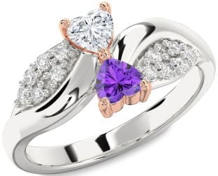 Diamond Platinum & Rose Gold Two Heart Promise Ring