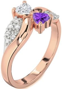 Diamond Rose Gold Two Heart Promise Ring