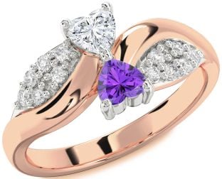 Diamond Platinum & Rose Gold Two Heart Promise Ring