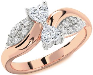Diamond White Rose Gold Two Heart Ring