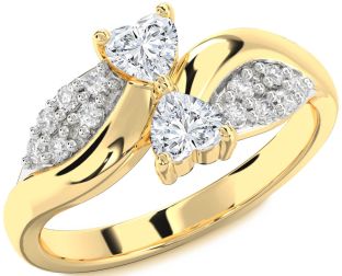 Diamond Gold Two Heart Ring