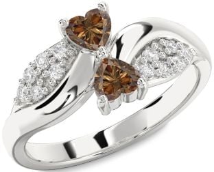 Chocolate Brown Diamond Silver Two Heart Ring
