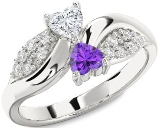 Diamond Silver Two Heart Promise Ring