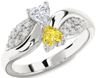 Diamond Silver Two Heart Promise Ring