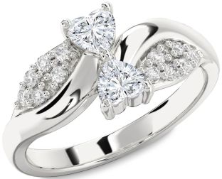 Diamond Platinum Two Heart Ring