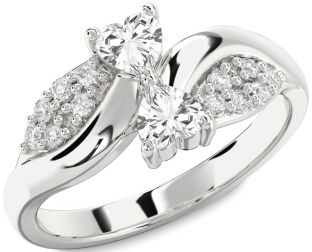 Diamond White Sapphire Silver Two Heart Ring