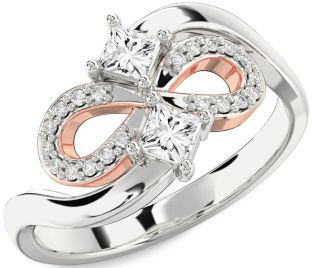 Diamond Platinum & Rose Gold Infinity Princess Two Stone Ring