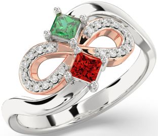 Diamond Platinum & Rose Gold Infinity Princess Two Stone Promise Ring