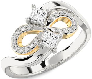 Diamond Platinum & Yellow Gold Infinity Princess Two Stone Ring