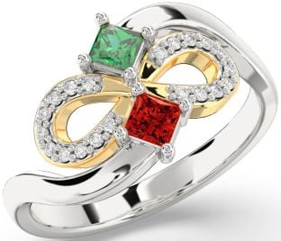 Diamond Platinum & Yellow Gold Infinity Princess Two Stone Promise Ring