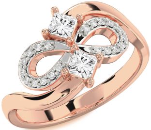Diamond Rose Gold Infinity Princess Two Stone Ring