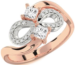 Diamond Platinum & Rose Gold Infinity Princess Two Stone Ring