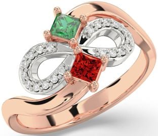 Diamond Platinum & Rose Gold Infinity Princess Two Stone Promise Ring
