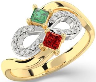 Diamond Platinum & Yellow Gold Infinity Princess Two Stone Promise Ring