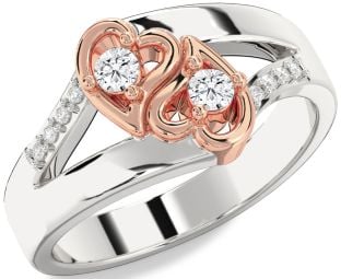Diamond Platinum & Rose Gold Heart Round Two Stone Ring