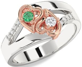 Diamond Platinum & Rose Gold Heart Round Two Stone Promise Ring