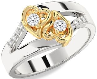 Diamond Platinum & Yellow Gold Heart Round Two Stone Ring