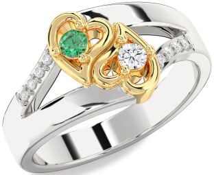 Diamond Platinum & Yellow Gold Heart Round Two Stone Promise Ring