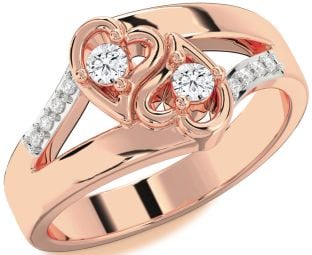 Diamond Rose Gold Heart Round Two Stone Ring