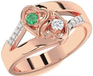 Diamond Rose Gold Heart Round Two Stone Promise Ring