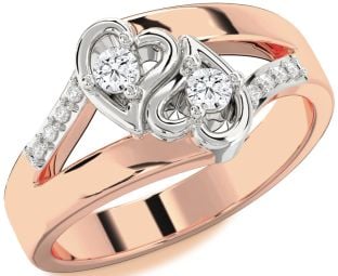 Diamond Platinum & Rose Gold Heart Round Two Stone Ring