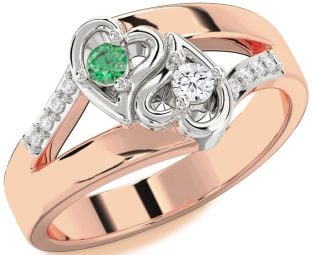 Diamond Platinum & Rose Gold Heart Round Two Stone Promise Ring