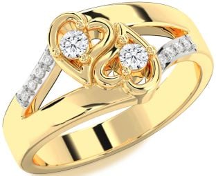 Diamond Gold Heart Round Two Stone Ring