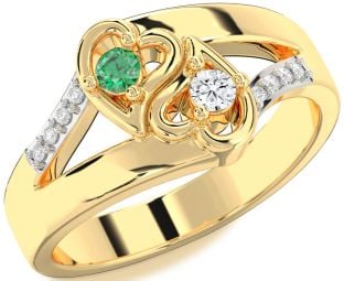 Diamond Gold Heart Round Two Stone Promise Ring