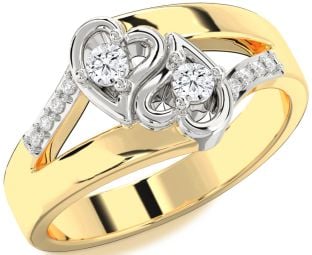 Diamond Platinum & Yellow Gold Heart Round Two Stone Ring