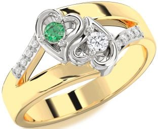 Diamond Platinum & Yellow Gold Heart Round Two Stone Promise Ring