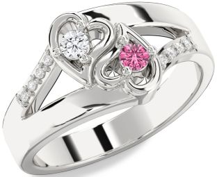 Diamond Silver Heart Two Stone Promise Ring