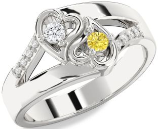 Diamond Silver Heart Two Stone Promise Ring