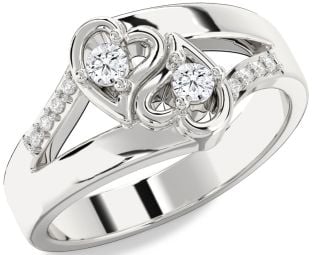 Diamond Platinum Heart Round Two Stone Ring