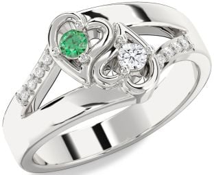 Diamond White Gold Heart Round Two Stone Promise Ring