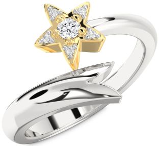 Diamond Silver & 10K gold Star Round Promise Ring
