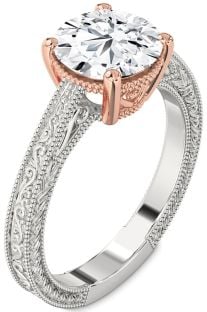 Diamond Silver & 10K Rose Gold Knot Round Vintage Engagement Ring