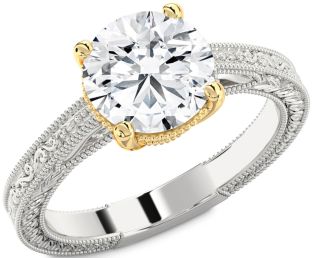 Diamond White Yellow Gold Knot Round Vintage Engagement Ring