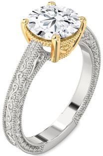 Diamond Silver & 10K gold Knot Round Vintage Engagement Ring