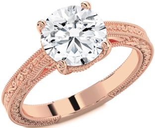 Diamond Rose Gold Knot Round Vintage Engagement Ring