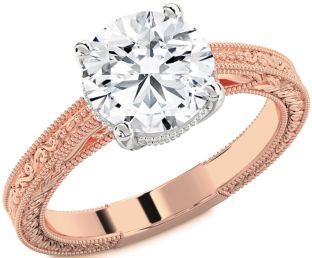 Diamond Platinum & Rose Gold Knot Round Vintage Engagement Ring