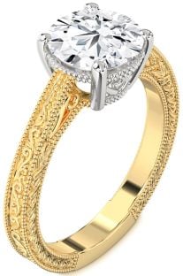 Diamond White Yellow Gold Knot Round Vintage Engagement Ring