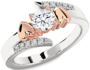 Diamond Silver & 10K Rose Gold Heart Solitaire Engagement Ring